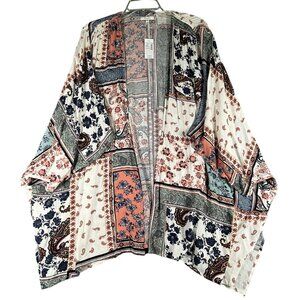 Maurices Kimono Cardigan Womens One Size Boho Floral Paisley Patchwork NWT
